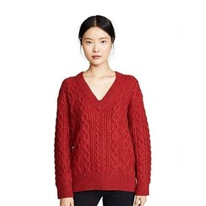 Vince Women's Deep Red V-Neck Sweater size Medium